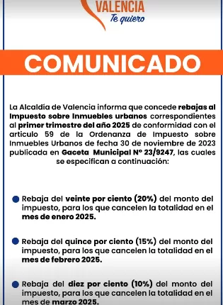 Concederán rebajas de impuesto a contribuyentes en Valencia