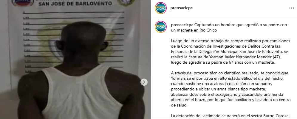 Capturado hombre que agredió a su padre con un machete