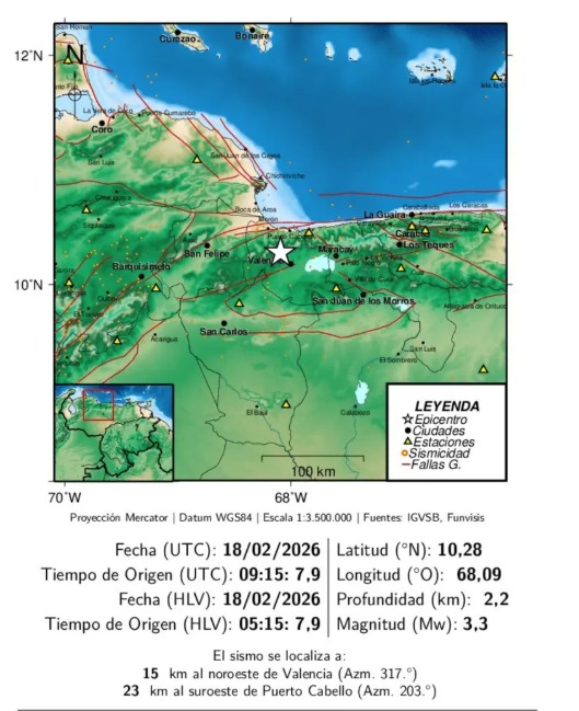 Funvisis reportó sismo de magnitud 3,3 en Valencia